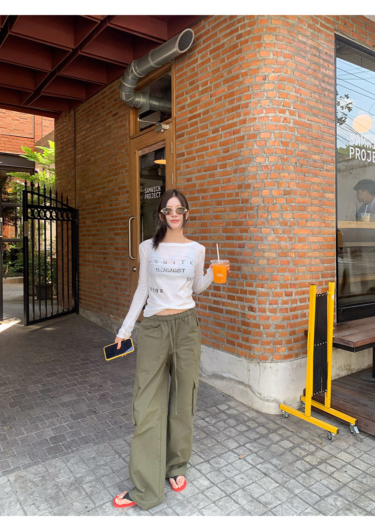 牙套大汪 【Basic Fashionista】 Состаренная футболка с длинными рукавами с потертым принтом букв