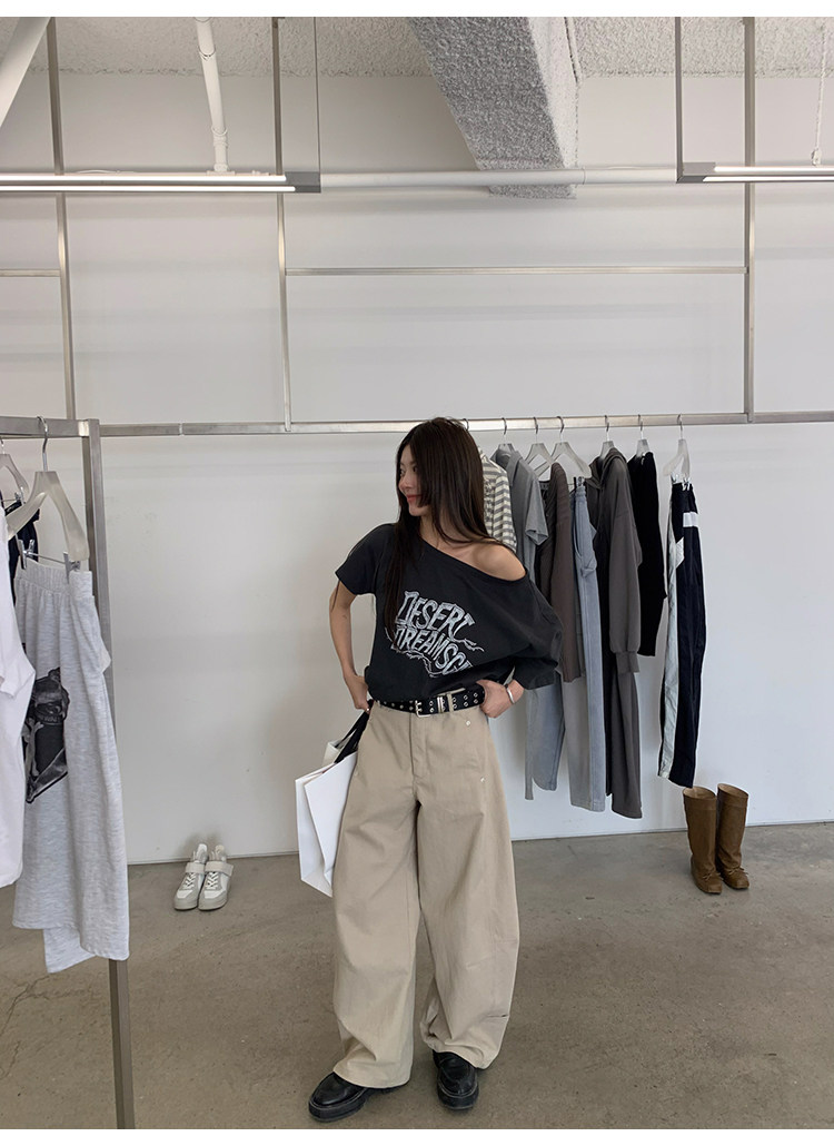 牙套大汪 【洛杉矶】 женские прямые брюки с драпировкой светло-бежевые широкие