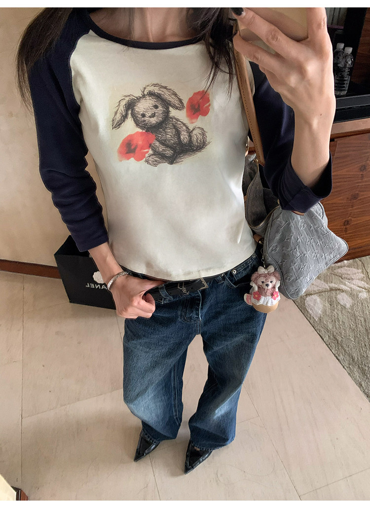 牙套大汪【潦草兔兔】удобная футболка с реглановыми рукавами и принтом кролика