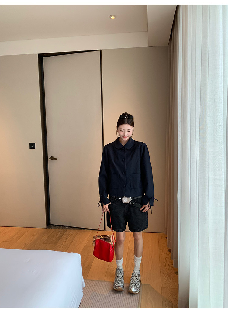 牙套大汪 джинсовые шорты с высокой талией для стройного силуэта