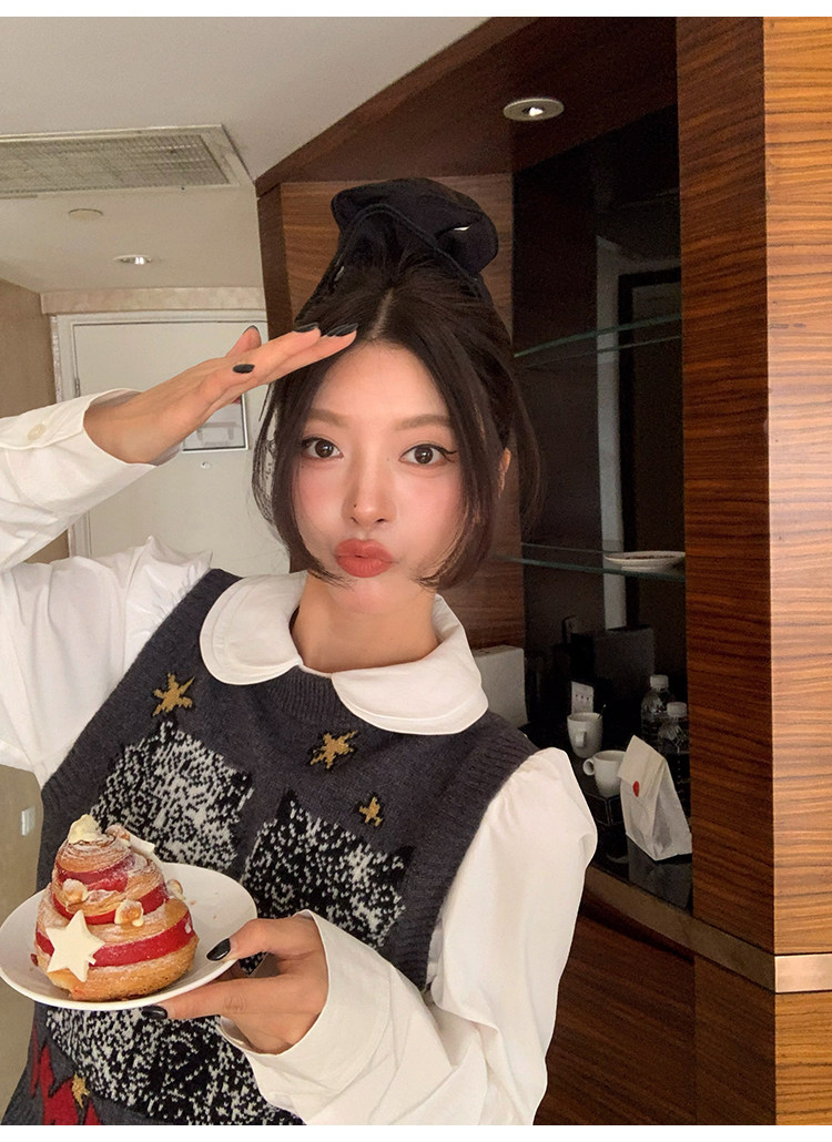 牙套大汪 【双轨女孩】 белая хлопковая рубашка с широкой планкой, складками и воротником-стойкой в школьном стиле