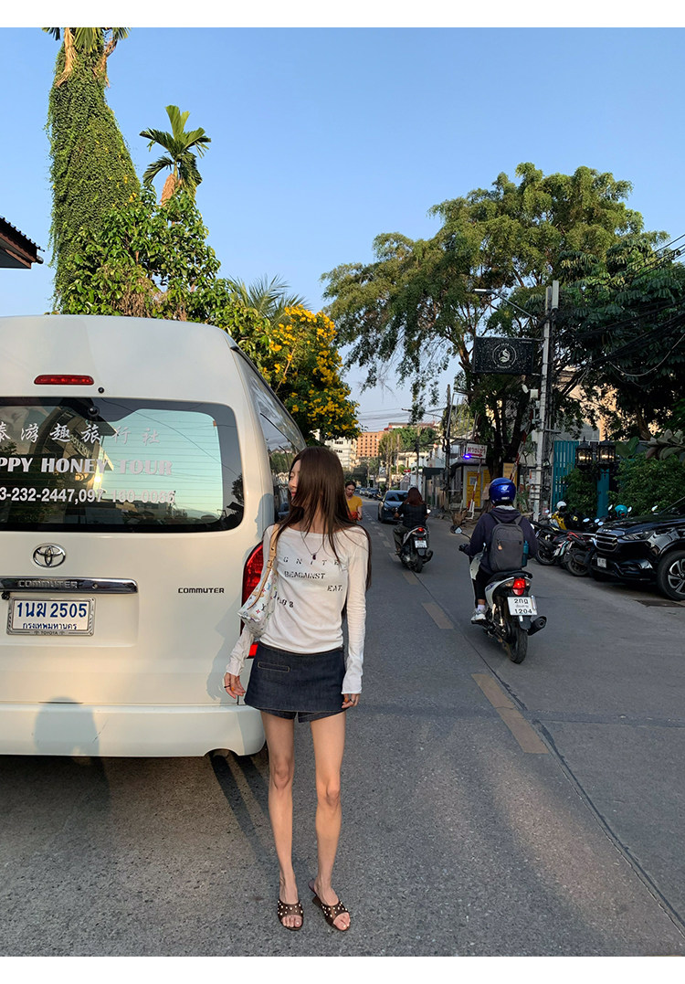 牙套大汪 【Basic Fashionista】 Состаренная футболка с длинными рукавами с потертым принтом букв