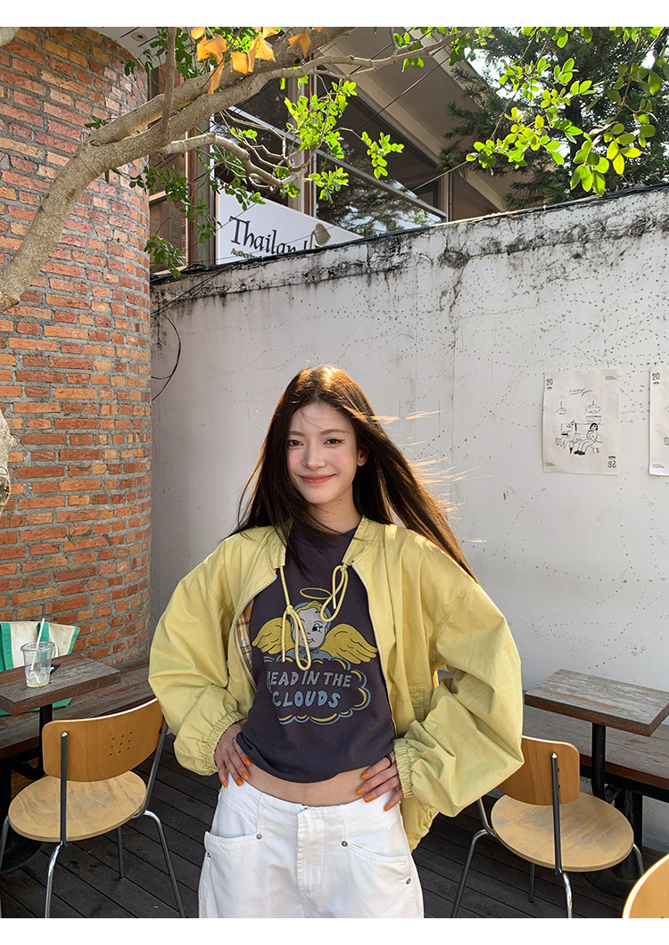 牙套大汪【天使贝贝】Американская ретро футболка с принтом ангелочка приталенного кроя с короткими рукавами