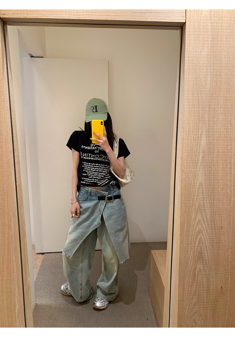 牙套大汪 [Буквенная формула] Повседневная футболка с коротким рукавом с принтом букв универсальная блуза