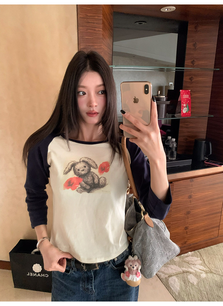 牙套大汪【潦草兔兔】удобная футболка с реглановыми рукавами и принтом кролика