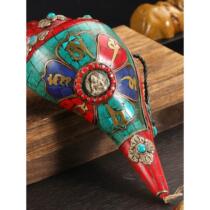 Nepalese painted gem-set conch offering Buddhist left-handed creature right-handed silver-plated six-character eight-treasure conch ornament