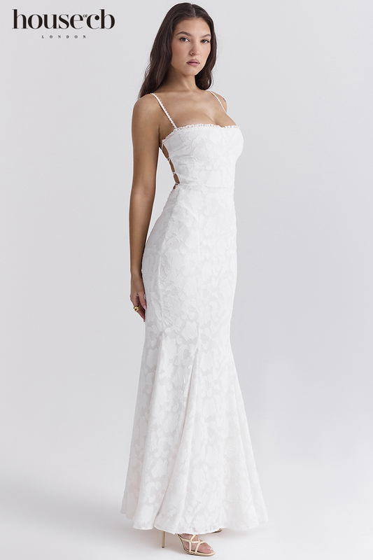 House of Cb Elegant Waist-Cinching Evening Dress Ivory White Maxi Dress Joan
