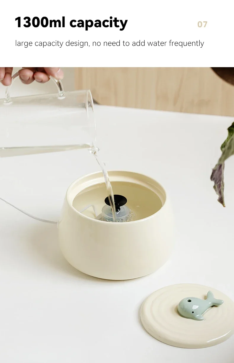 Поилка для кошек и собак 1.3 l ceramic cat water fountain usb charging pet water feed House music beauty home