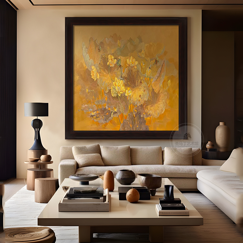 Medieval-Style Living Room Sofa Background Wall Decorative Painting Golden Lotus Pond Hand-Painted High-End Oil Painting Retro Entrance Hall Hanging Painting Medieval-Style Living Room Sofa Background Wall Decorative Painting Golden Lotus Pond Hand-Painted High-End Oil Painting Retro Entrance Hall Hanging Painting