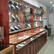 Solid wood jewelry display cabinet jewelry jade jade antique beeswax display cabinet retro high cabinet glass display cabinet