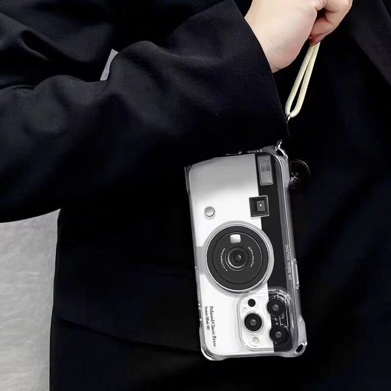 Personalized Camera Case Suitable for Samsung S24 Ultra Phone Case S23+S22 Transparent S20 Fe Creative S21 Fe Crossbody Strap A55 A15 Four-Corner Hanging Hole A35 A34 A54 Anti-Drop A52/Apple 16