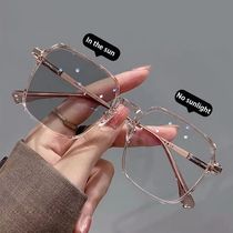 Fashion Big Square Metal Frame Photochromic Glasses Anti-Blu