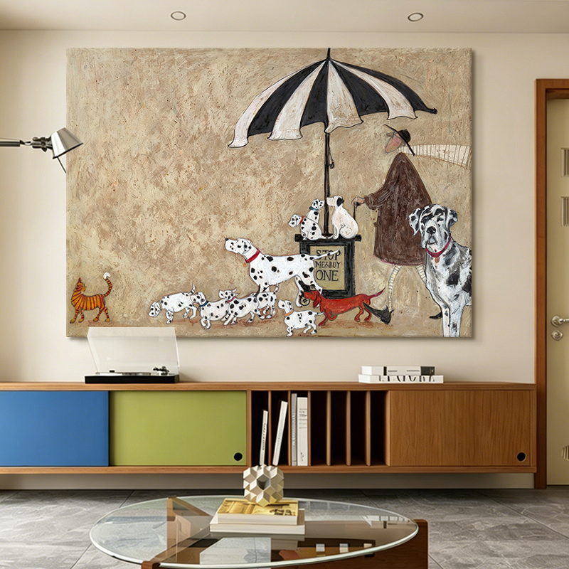Spotted Puppy Decorative Painting, Vintage Art, Hand-Painted Oil Painting, Living Room Sofa Wall, Niche Bedroom Hanging Painting, French Retro Style