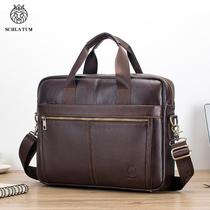First-layer cowhide portable briefcase for men 15 6 inches genuine leather office bag computer business bag cross-border