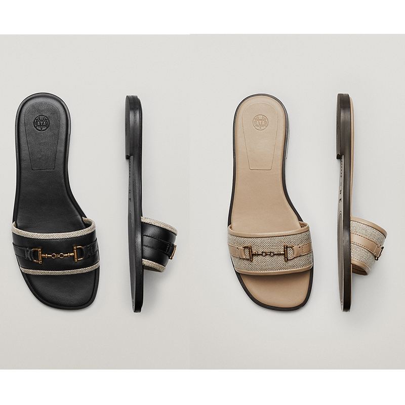 Spanish Original Export Women's Shoes, Genuine Leather, Retro Flat Slippers, Simple Horsebit Buckle Beach Sandals