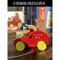 Toddler tractor 12-year-old infant male and female push trolley pull rope wooden toy car