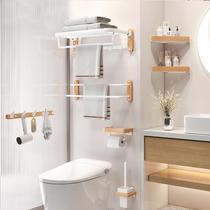 Bathroom rack white Nordic bathroom punch-free wall-mounted towel rack storage toilet towel rack logs