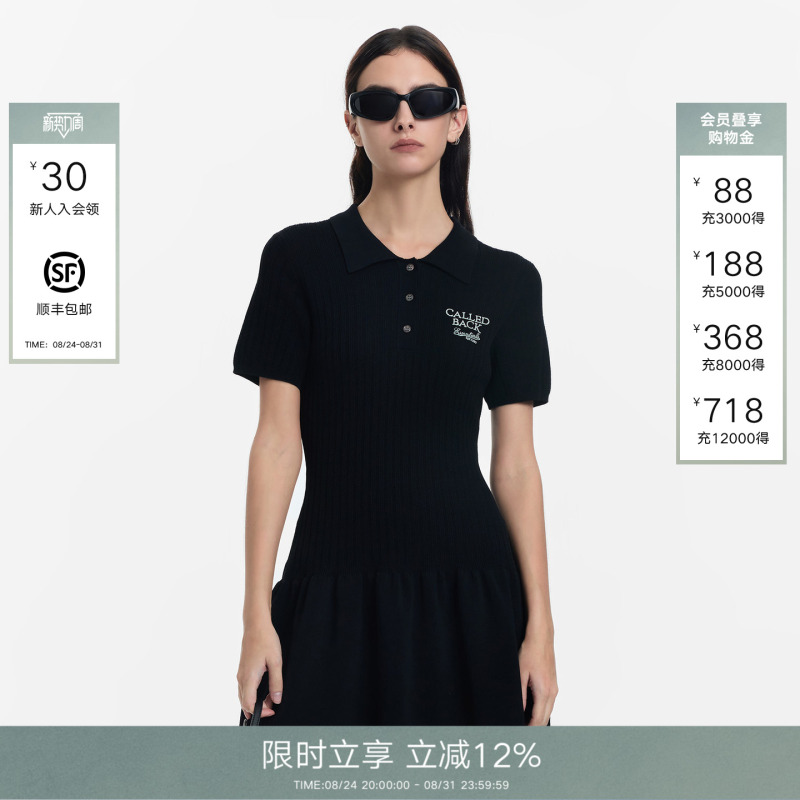 Called Back Polo Collar Dress for Women 2026 Autumn New Slim-Fit Preppy Retro Knitted Little Black Dress