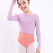 One-line collar knitted practice pullover small sweater coat black dance top outer dance wear girls long sleeves