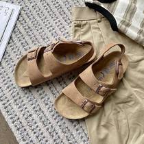 Thick-soled Birkenstock Sandals Womens Casual Sandals Womens Spring and Summer Retro Cork Flat Sandals Genuine Leather Versatile Birkenstock Shoes