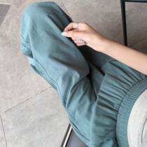 2024 summer new cotton and linen nine-point wide-leg pants for women small high-waisted eight-point casual pants thin straight-leg pants for women