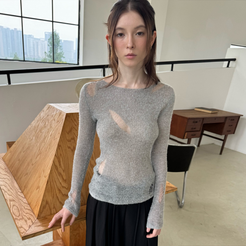 Andnever E Original Design Hollow-Out Patchwork Lace Knit Top for Women, Slightly Sheer and Elegant Base Layer Top Andnever E Original Design Hollow-Out Patchwork Lace Knit Top for Women, Slightly Sheer and Elegant Base Layer Top