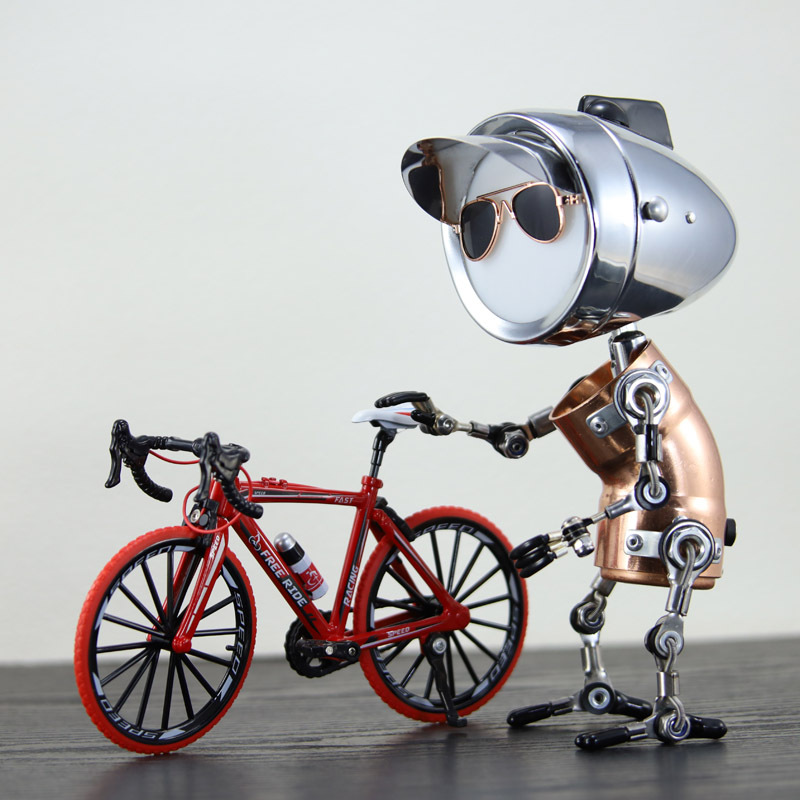 Retro Steampunk Metal Copper Ornaments Creative Mechanical Industrial Style Handmade Gaming Desktop Night Light Bicycle Gift