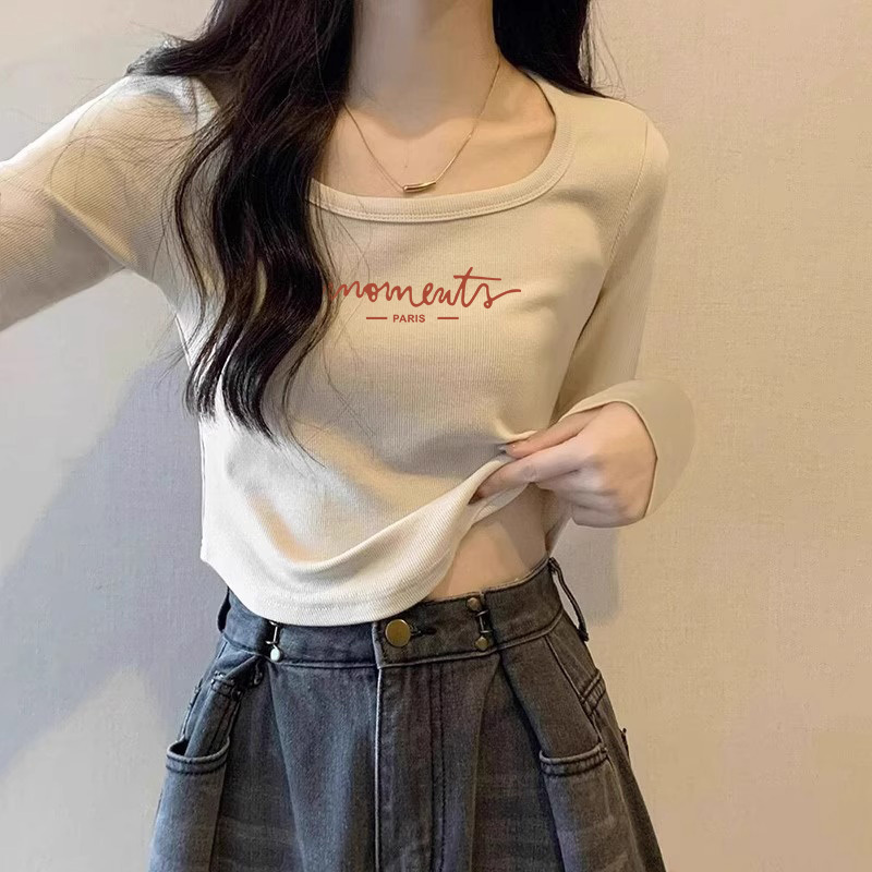Curved Hem French Square Neck Regular Shoulder Slim Long-Sleeve T-Shirt for Women, Autumn and Winter Inner Wear Long-Sleeve Base Shirt Versatile Top Curved Hem French Square Neck Regular Shoulder Slim Long-Sleeve T-Shirt for Women, Autumn and Winter Inner Wear Long-Sleeve Base Shirt Versatile Top