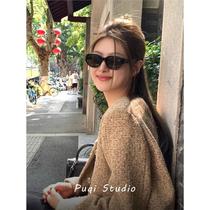 Korean version 2024 small narrow frame cat eye retro summer travel sun protection sunglasses womens trendy high-end sunglasses