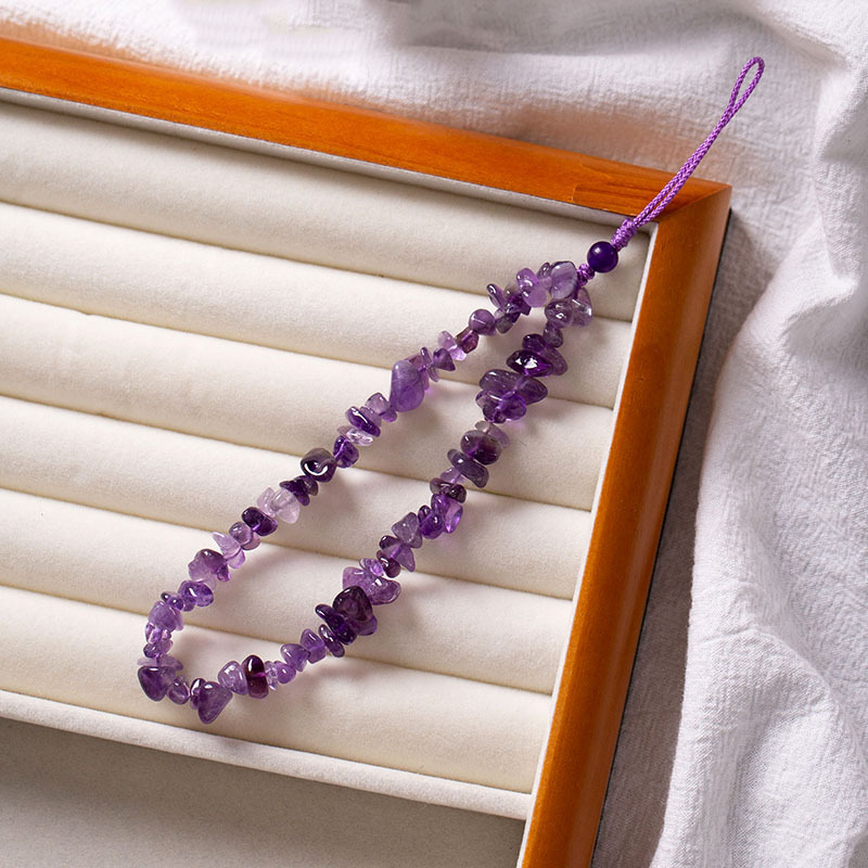 Amethyst Phone Chain Lanyard Pendant for Women, Long Bag Keychain, Ring, Wrist Strap, Jade Wristband, Anti-Lost
