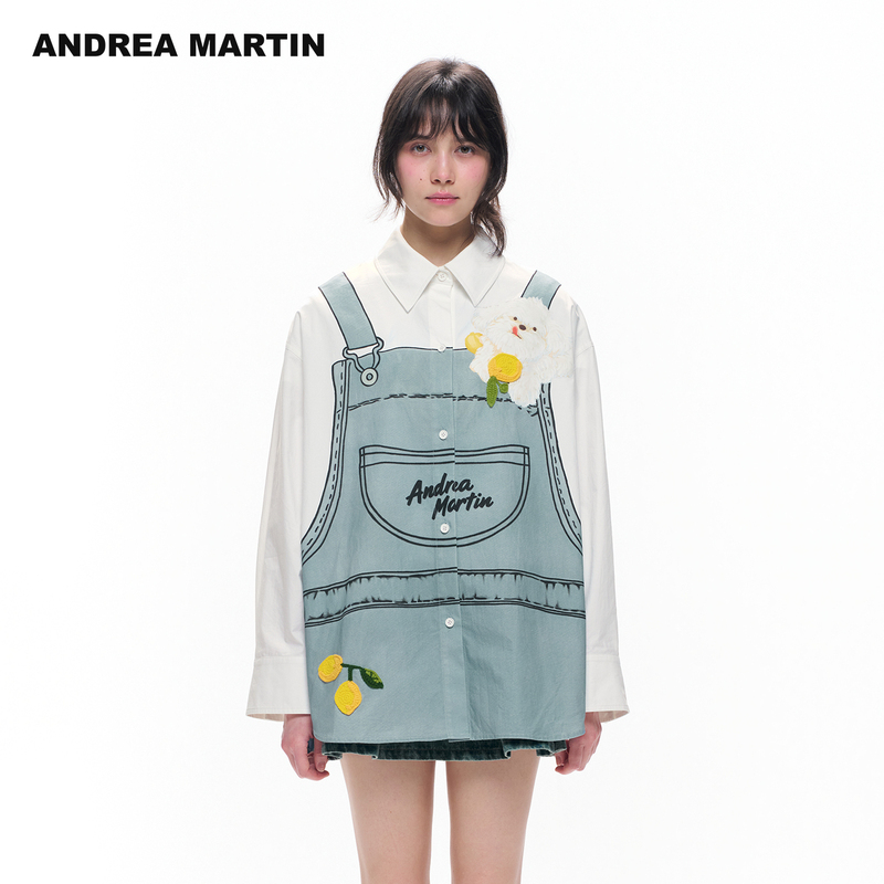 [Same Style as Fu Xinbo and Zhou Shen] Andreamartin2026 New Autumn Style Long-Sleeved Shirt with Puppy Print on the Back