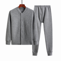 Three-gun pure cotton thickened cardigan warm clothes mens suit autumn clothes and trousers for the elderly and loose large size for dad