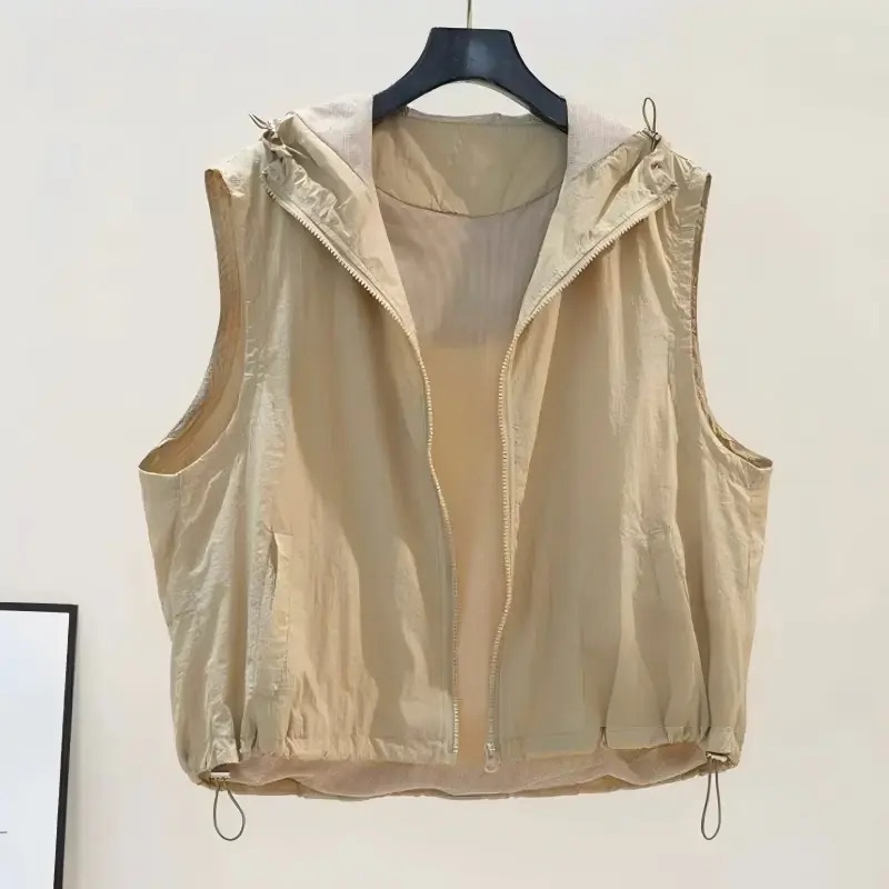 Hooded Vest for Women, Lightweight Sun Protection Clothing, Sleeveless, Versatile, Loose-Fitting Outdoor Sun Protection Clothing, Summer Jacket