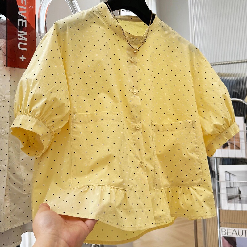 2026 Super Trendy Youthful Unique Super Stylish Pure Cotton Short-Sleeve Shirt Summer New Fashionable Doll Shirt Polka Dot Top 2026 Super Trendy Youthful Unique Super Stylish Pure Cotton Short-Sleeve Shirt Summer New Fashionable Doll Shirt Polka Dot Top