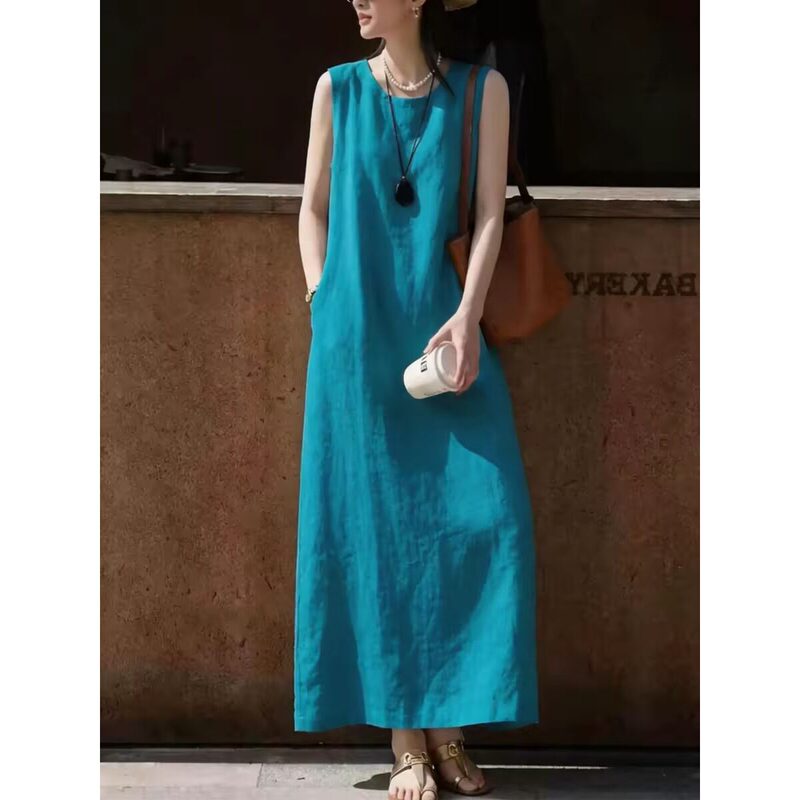 French-Style Vacation Sleeveless Dress for Women, 2026 Summer Thin Fashion Simple Elegant Loose Slimming Long Dress French-Style Vacation Sleeveless Dress for Women, 2026 Summer Thin Fashion Simple Elegant Loose Slimming Long Dress