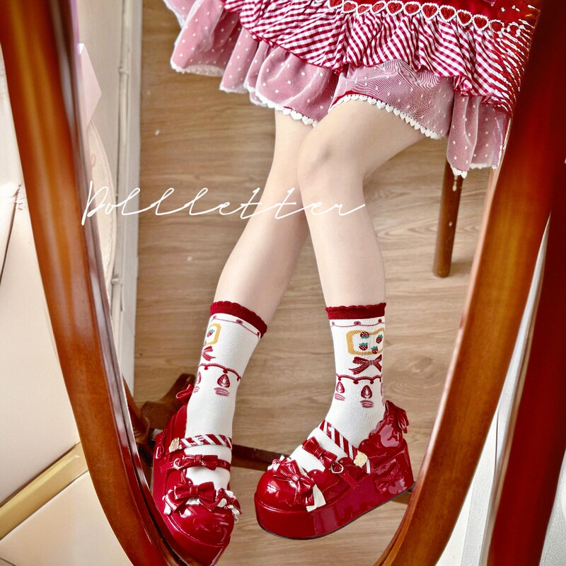 Letter from a Doll | Strawberry Sweetheart Lolita Socks Japanese Style Versatile Sweet Pure Cotton Socks Mid-Calf Socks Short Socks Letter from a Doll | Strawberry Sweetheart Lolita Socks Japanese Style Versatile Sweet Pure Cotton Socks Mid-Calf Socks Short Socks