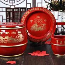 High-end manufacturers directly supply descendant bucket three-piece wedding red large wooden descendant bucket wedding supplies treasure bucket