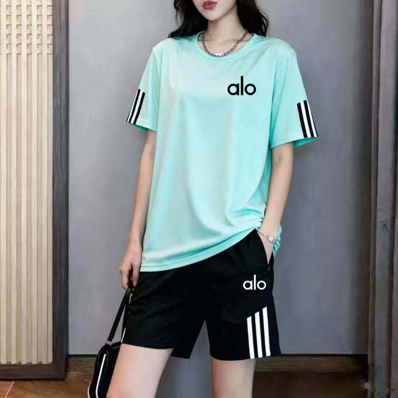 Alo Casual Sports Suit for Men and Women, New Summer Style Loose Short-Sleeved T-Shirt, Running Shorts, Couple Fitness Two-Piece Set Alo Casual Sports Suit for Men and Women, New Summer Style Loose Short-Sleeved T-Shirt, Running Shorts, Couple Fitness Two-Piece Set