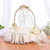 Flower girl scatters flowers blue knot wedding bridesmaid scatters flower petals children dance performance portable rattan flower basket wedding supplies
