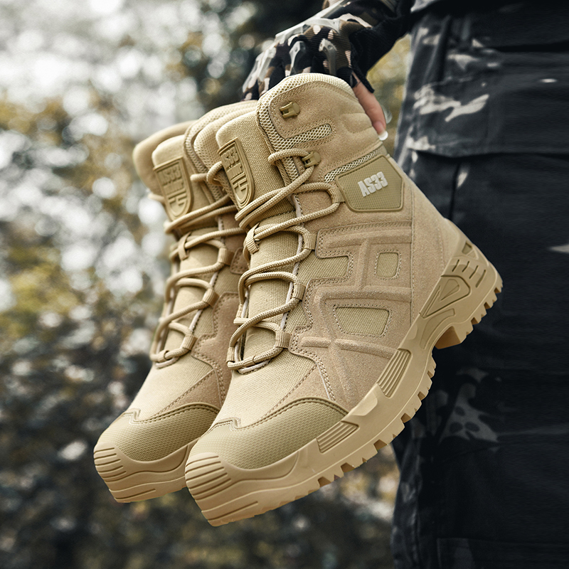 Jiande Men's High-Top Autumn Combat Boots Large Size Tactical Boots Non-Slip Waterproof Outdoor Martin Hiking Shoes