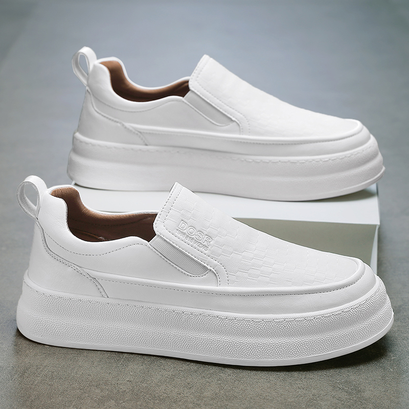 Jiande Men's Shoes Summer Genuine Leather Sports Casual White Sneakers Slip-On Nurse Shoes Pure White Loafers