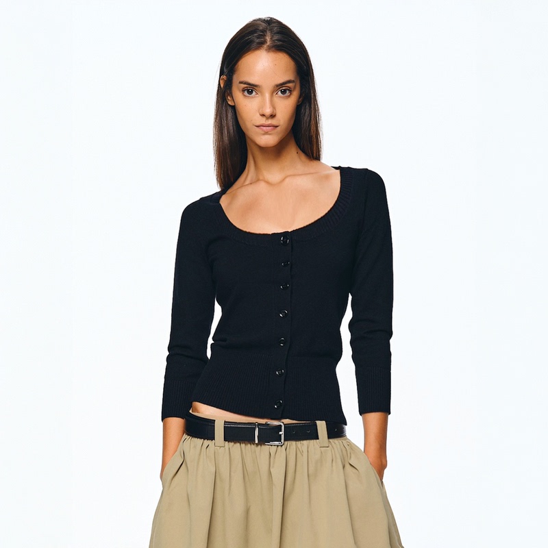 Two Little Guys* Wool Blend Skin-Friendly Stretchy Henley Collar Shell Button Three-Quarter Sleeve Slim-Fit Cardigan