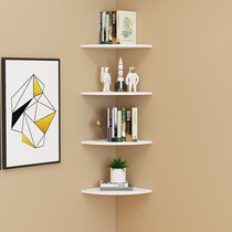 Creative triangular fan-shaped partition wall shelf Nordic simple solid wood corner shelf wall flower shelf bookshelf
