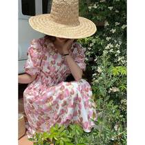 3th Morning French oil painting holiday style tea break floral high-end slimming tea break dress ZY955