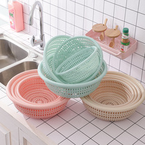 Buy a three-drain basket for home kitchen thickened large-capacity plastic hollow fruit and vegetable storage basket vegetable basket