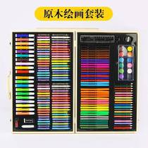 Childrens wooden box paintbrush Watercolor crayon color pen set