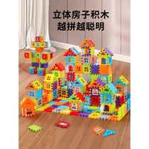 Childrens house building blocks assembly toys puzzle large particle block wall window model puzzle 3 years old 6-year-old girl boy