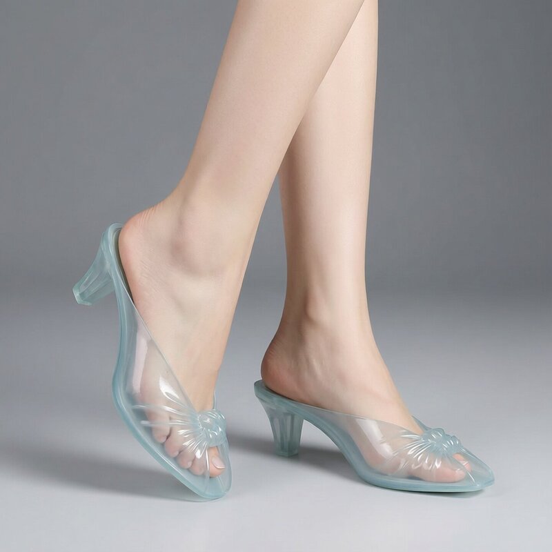 Fairy-Like! French Retro Peep-Toe Sandals for Women, Jelly High Heels, Comfortable Crystal Slippers