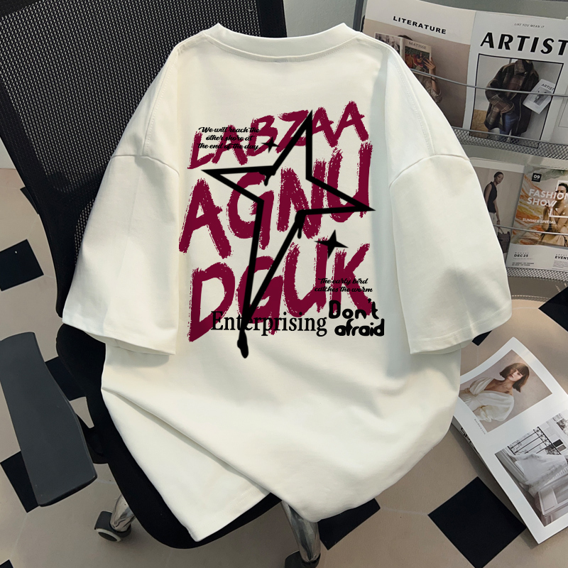 American Retro High-Weight 100% Cotton Short-Sleeve T-Shirt for Summer, Unisex, High-End Creative Print, Solid Color ins Top