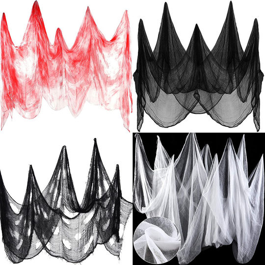 Halloween Decoration Blood-Stained Cloth Torn Black Gauze Tattered Cloth Outdoor Haunted House Escape Room Horror Decoration Setup